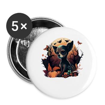 Chihuahua Costume d'Halloween - Citrouille - Lot de 5 grands badges (56 mm) - blanc - Devant