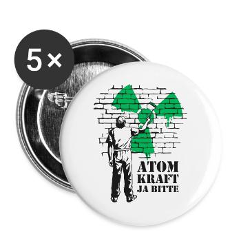 Atomkraft Ja bitte, Ja zu Atomenergie - Buttons groß 56 mm (5er Pack) - Weiß - Vorne