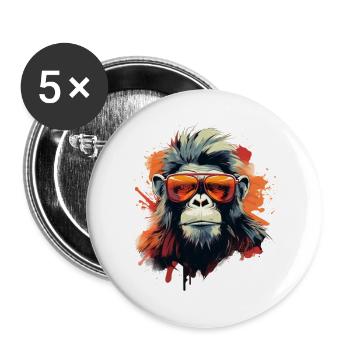Cooler Party Affe mit Sonnenbrille - Buttons groß 56 mm (5er Pack) - Weiß - Vorne