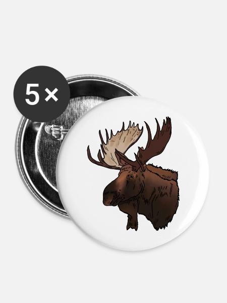 Elch Kopf - Buttons groß 56 mm (5er Pack) - Weiß