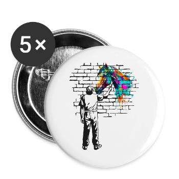 Peinture murale en briques de cheval - Lot de 5 grands badges (56 mm) - blanc - Devant
