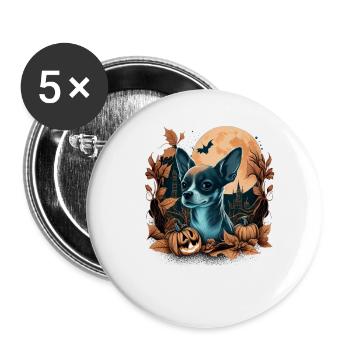 Chihuahua Costume d'Halloween - Citrouille - Lot de 5 grands badges (56 mm) - blanc - Devant