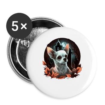 Chihuahua Costume d'Halloween - Citrouille - Lot de 5 grands badges (56 mm) - blanc - Devant