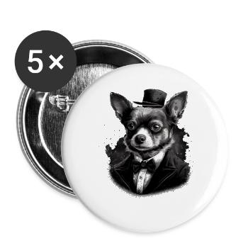Chihuahua - Frankreich Rotwein Französischer - Buttons groß 56 mm (5er Pack) - Weiß - Vorne