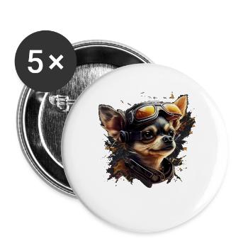 Chihuahua | Course Voiture de Course Chien Race - Lot de 5 grands badges (56 mm) - blanc - Devant