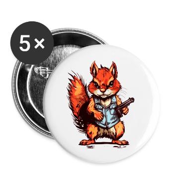 Eichhörnchen als bewaffneter Söldner - Buttons groß 56 mm (5er Pack) - Weiß - Vorne