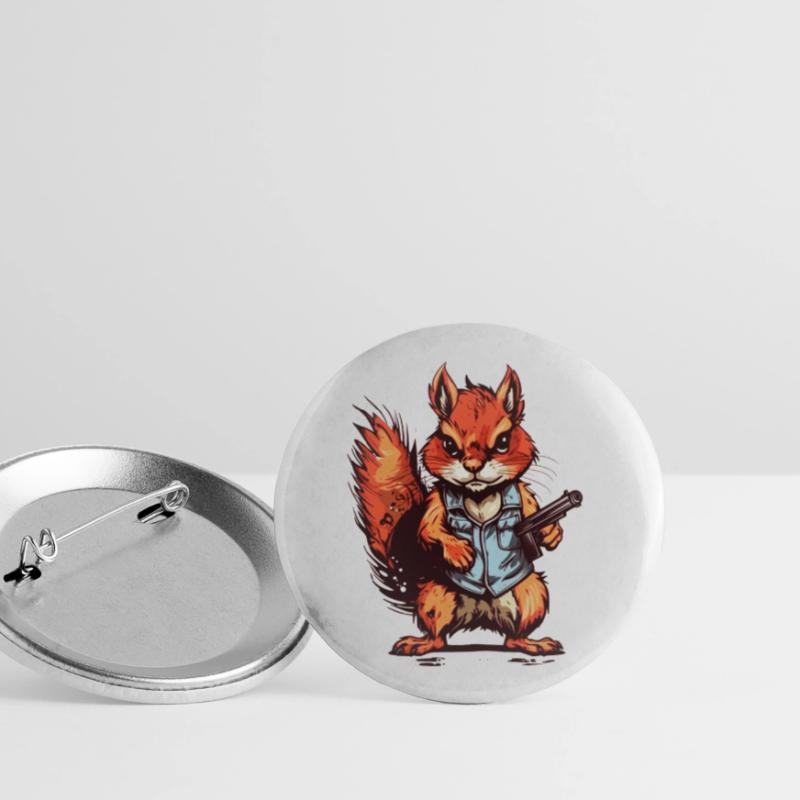 Eichhörnchen als bewaffneter Söldner Buttons groß 56 mm (5er Pack)