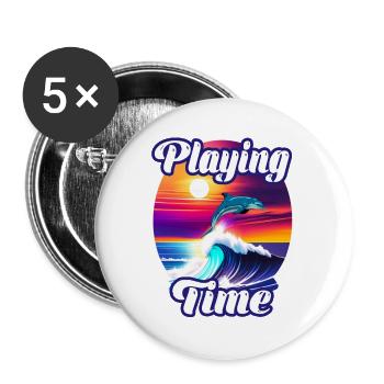 dauphin et vague - Lot de 5 grands badges (56 mm) - blanc - Devant