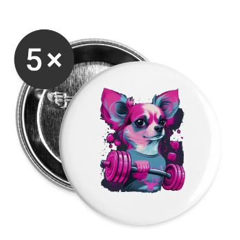 Pink Chihuahua | Fitness Girl Gym Sport Dumbbell - Buttons large 2.2''/56 mm (5-pack) - white - Front