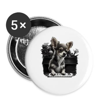 Chihuahua spielt Klavier Piano Klassische Musik - Buttons groß 56 mm (5er Pack) - Weiß - Vorne