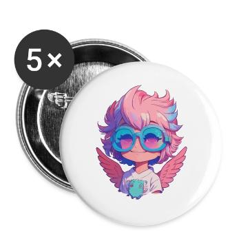 Petit ange mignon avec des lunettes - Lot de 5 grands badges (56 mm) - blanc - Devant