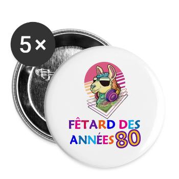 Lama Fêtard des 80's année anniversaire groove - Lot de 5 grands badges (56 mm) - blanc - Devant