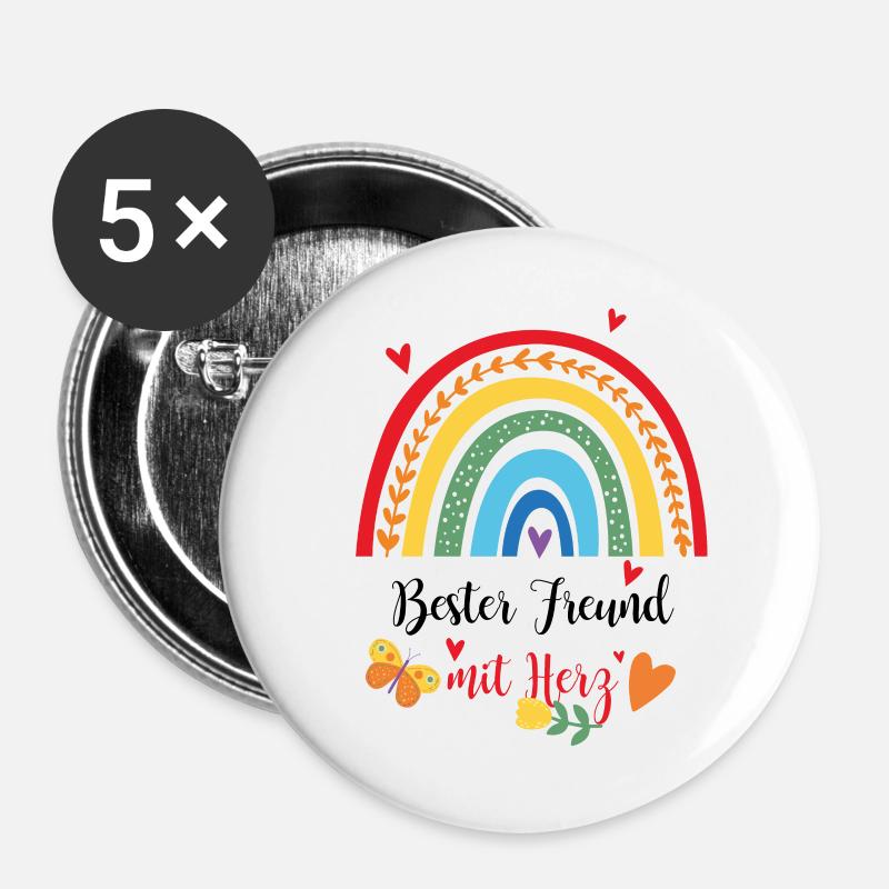 Bester Freund mit Herz Regenbogen - Buttons groß 56 mm (5er Pack) - Weiß