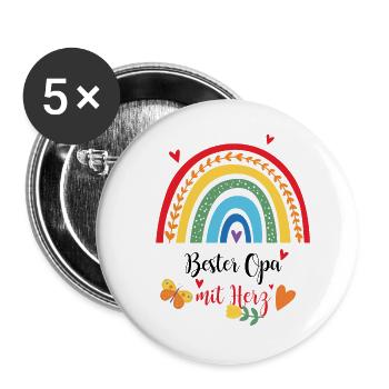 Bester Opa mit Herz Geschenk Regenbogen - Buttons groß 56 mm (5er Pack) - Weiß - Vorne