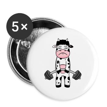 Kuh Fitness Motivation Gym Geschenk - Buttons groß 56 mm (5er Pack) - Weiß - Vorne