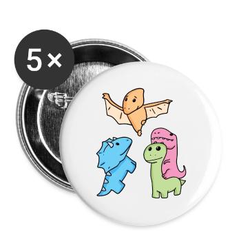 Dinosaure - Lot de 5 grands badges (56 mm) - blanc - Devant