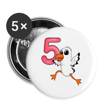 5th birthday motif seagull - five years - Buttons large 2.2''/56 mm (5-pack) - white - Front