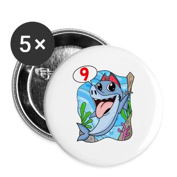 9th Birthday Motif Shark Pirate - Nine Years - Buttons large 2.2''/56 mm (5-pack) - white - Front