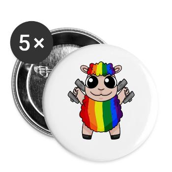 Regenbogen Schaf mit Hanteln - LGBT Schaf Niedlich - Buttons groß 56 mm (5er Pack) - Weiß - Vorne