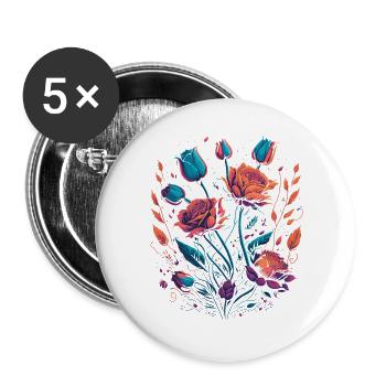 Neon Roses Flowers Bouquet - Buttons large 2.2''/56 mm (5-pack) - white - Front