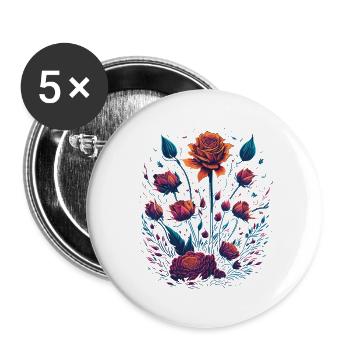 Roses Vaporwave Bouquet - Buttons large 2.2''/56 mm (5-pack) - white - Front