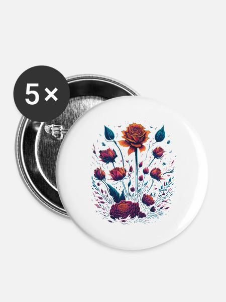 Rosen Vaporwave Blumenstrauß - Buttons groß 56 mm (5er Pack) - Weiß