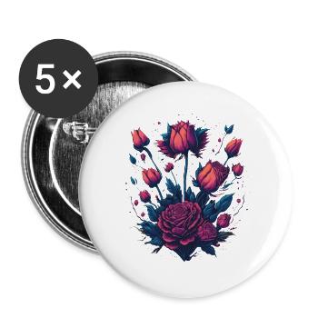 Rosen Strauch neon Tattoo Stil - Buttons groß 56 mm (5er Pack) - Weiß - Vorne