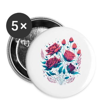 neon Rosen Vintage Rosenstrauß - Buttons groß 56 mm (5er Pack) - Weiß - Vorne