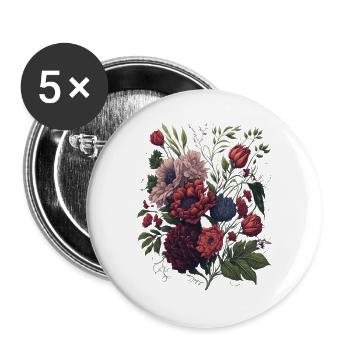 Vintage Blumen Bouquet Floral Art - Buttons groß 56 mm (5er Pack) - Weiß - Vorne