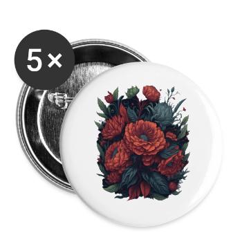 Vintage Blumen Motiv, Floral Frühlingsblumen - Buttons groß 56 mm (5er Pack) - Weiß - Vorne