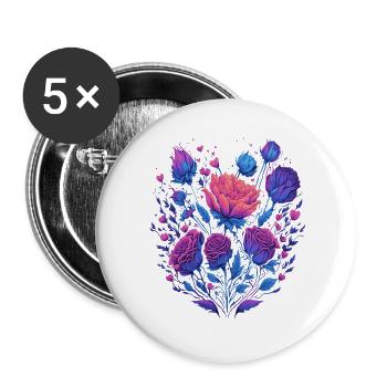 neon Rosenstrauß Vintage Rosen - Buttons groß 56 mm (5er Pack) - Weiß - Vorne