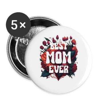 Best Mom Ever Flowers - Best Mom Ever Flowers - Lot de 5 grands badges (56 mm) - blanc - Devant