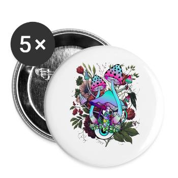 Psychedelischer Pilz mit Auge und Blumen - Buttons groß 56 mm (5er Pack) - Weiß - Vorne