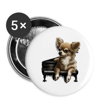Chihuahua spielt Klavier Piano Klassische Musik - Buttons groß 56 mm (5er Pack) - Weiß - Vorne