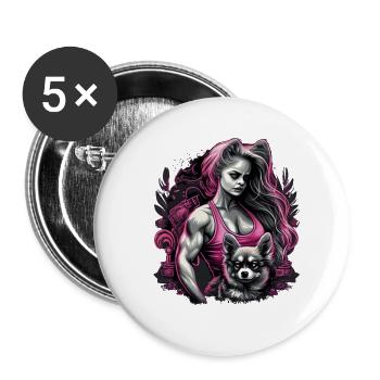 Pink Chihuahua | Fitness Girl Gym Sport Dumbbell - Buttons large 2.2''/56 mm (5-pack) - white - Front