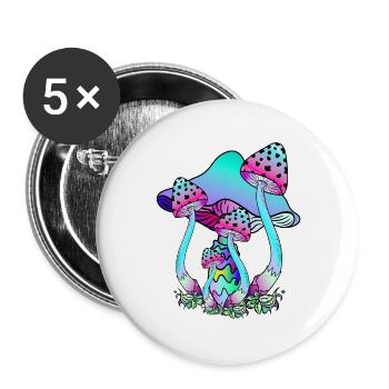 Bunte Neonfarben Pilze - Buttons groß 56 mm (5er Pack) - Weiß - Vorne