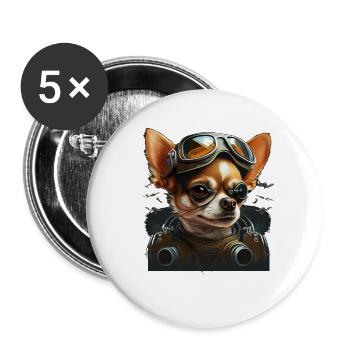 Chihuahua | Course Voiture de Course Chien Race - Lot de 5 grands badges (56 mm) - blanc - Devant