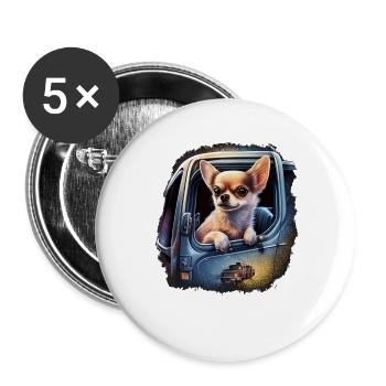 Chihuahua | Polizei Polizist Polizistin Hut - Buttons groß 56 mm (5er Pack) - Weiß - Vorne