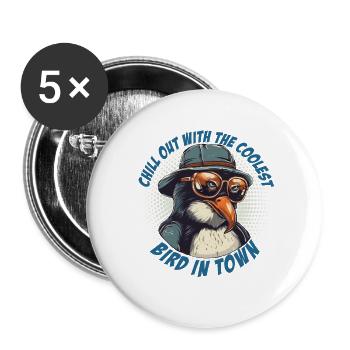 Chilliger Pinguin mit Sonnenbrille und Hut - Buttons groß 56 mm (5er Pack) - Weiß - Vorne