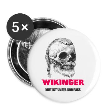 Wikinger Totenkopf Design - Buttons groß 56 mm (5er Pack) - Weiß - Vorne