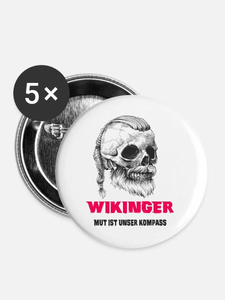 Wikinger Totenkopf Design - Buttons groß 56 mm (5er Pack) - Weiß