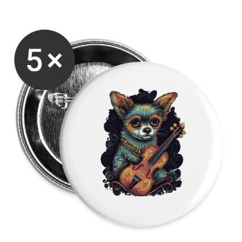 Chihuahua | Aloha Ukulélé Hawaï Guitare Chien - Lot de 5 grands badges (56 mm) - blanc - Devant