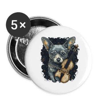 Chihuahua | Aloha Ukulélé Hawaï Guitare Chien - Lot de 5 grands badges (56 mm) - blanc - Devant