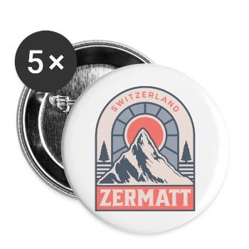 Zermatt Suisse Ski rétro - Lot de 5 grands badges (56 mm) - blanc - Devant
