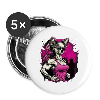Pink Chihuahua | Fitness Girl Gym Sport Dumbbell - Buttons large 2.2''/56 mm (5-pack) - white - Front