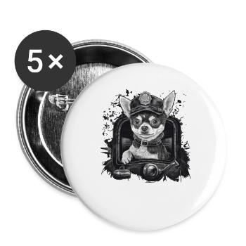 Chihuahua | Polizei Polizist Polizistin Hut - Buttons groß 56 mm (5er Pack) - Weiß - Vorne