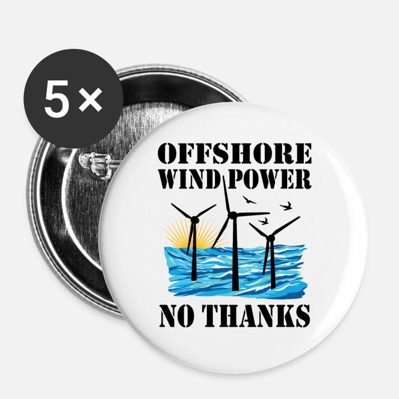 Offshore Windenergie Nein Danke - Buttons groß 56 mm (5er Pack) - Weiß