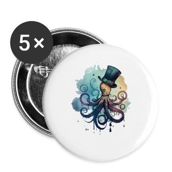Octopus porte un grand chapeau haut de forme - Lot de 5 grands badges (56 mm) - blanc - Devant