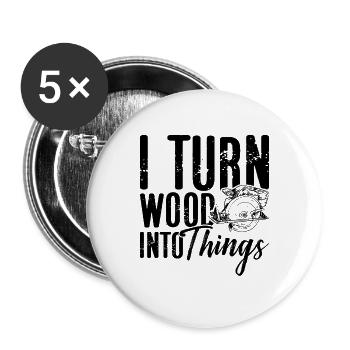 Je transforme le bois en choses Menuisier Tourneur sur bois - Lot de 5 grands badges (56 mm) - blanc - Devant