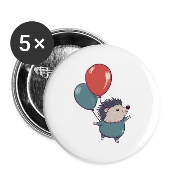 Petit hérisson avec ballons - Lot de 5 grands badges (56 mm) - blanc - Devant